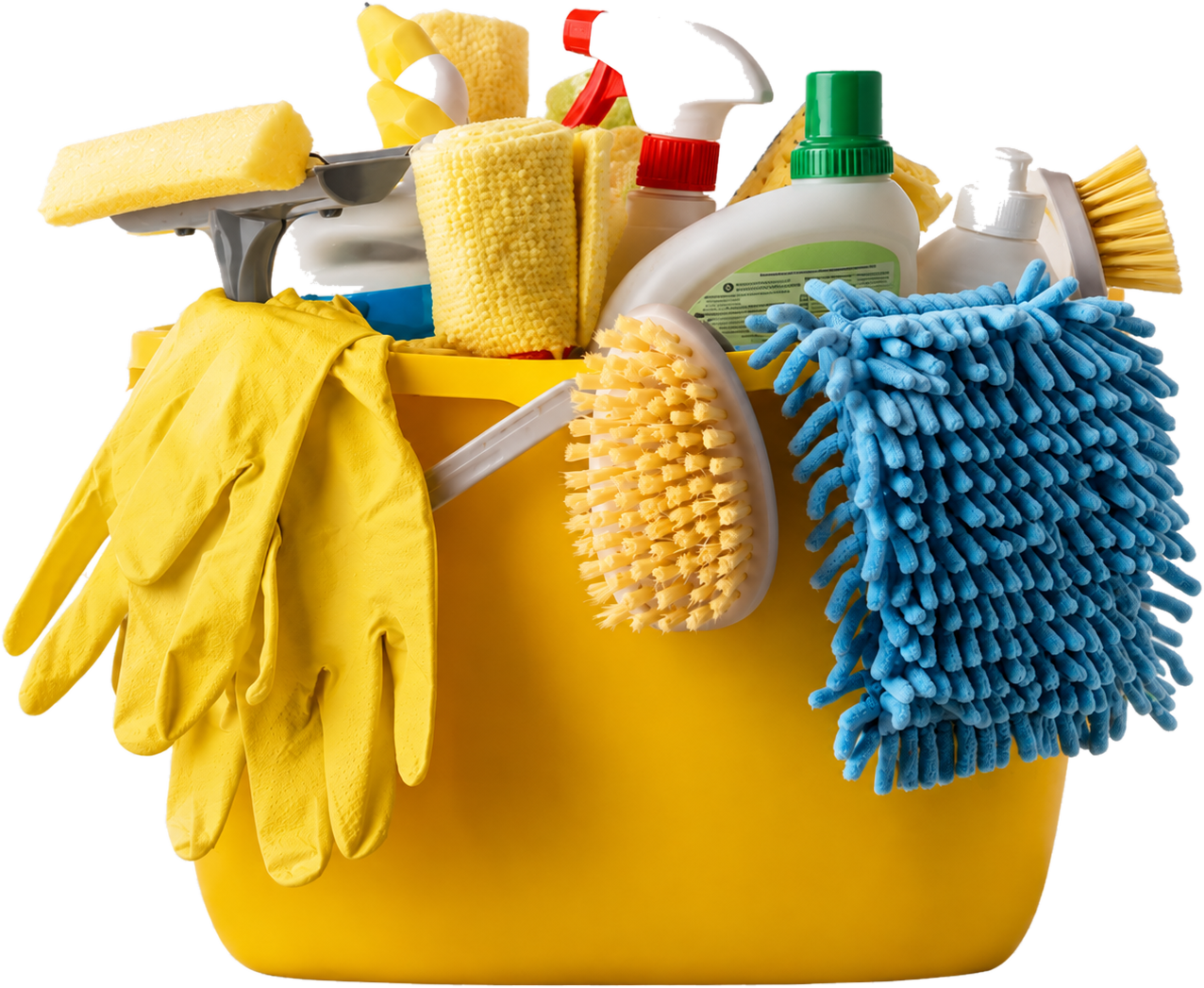 Bucket filled with cleaning supplies